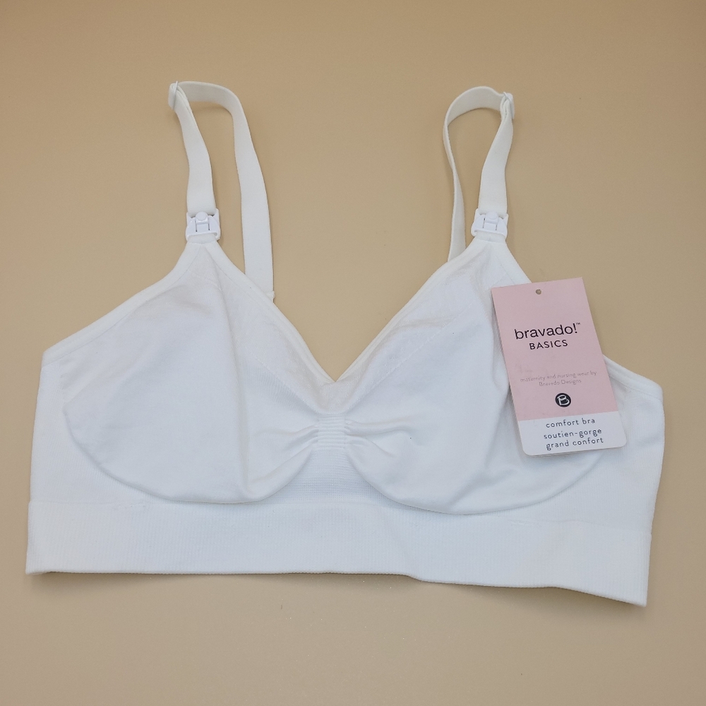 Bravado Basics Nursing Bra Small White Rear Closure Front Release Hooks‎ NWT